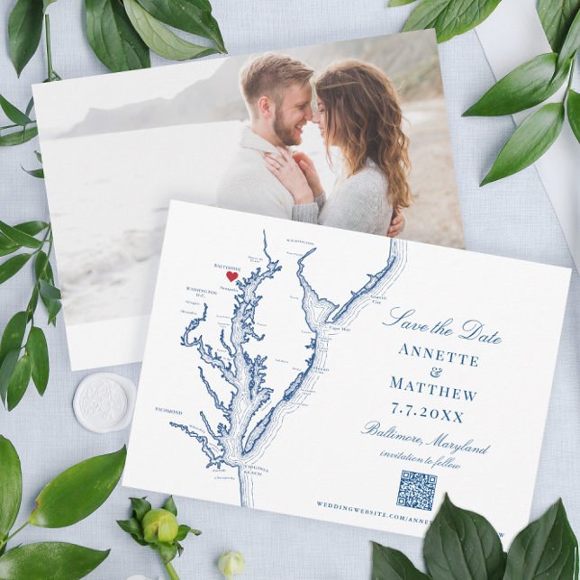 Reserve A Data Baltimore Maryland Wedding Elegant Marinho QR code (These Baltimore Maryland Save the Dates are perfect for your Chesapeake Bay destination wedding)