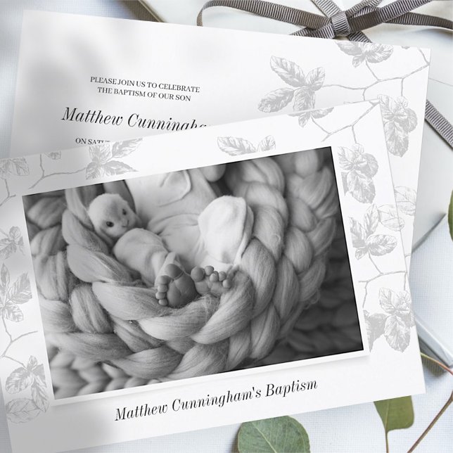 Reserve A Data Baptism For Him | Simple Photo Gray Foliage (Criador carregado)