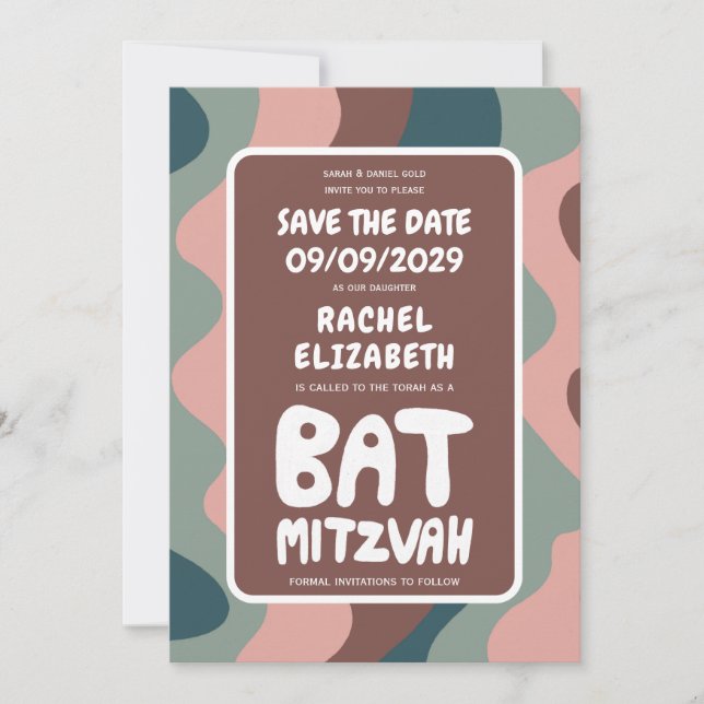 Reserve A Data Bar de Bat Personalizado Bnai Mitzvah por Ondas Co (Frente)