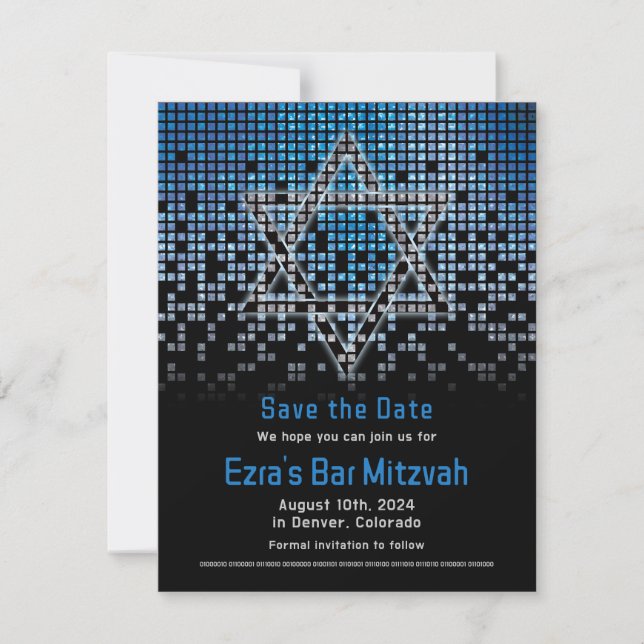 Reserve A Data Bar de Jogador de Vídeo Negro Azul Mitzvah (Frente)