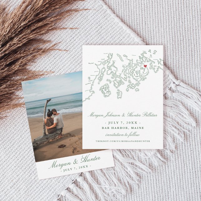 Reserve A Data Bar Harbour Maine Map Hunter Green (Bar Harbor Maine Map Elegant Small Photo Save the Date in hunter green from Penobscot Bay Shop)