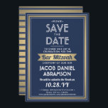 Reserve A Data Bar Mitzvah Moderno Marinho Azul Branco Fragmento<br><div class="desc">Convide a família e os amigos para uma elegante cerimônia de mitzvah bar e comemoração para ele com esta folha de ouro azul, branca e falsa marinho para salvar o convite de data. Todo texto é simples de personalizar, portanto pode incluir qualquer texto sobre o serviço, leitura de Torah e...</div>
