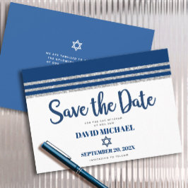 Reserve A Data Bar Mitzvah Moderno Tallit Azul Marinho Prateado S