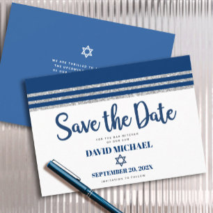 Reserve A Data Bar Mitzvah Moderno Tallit Azul Marinho Prateado S