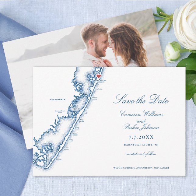 Reserve A Data Barnegat Light NJ Mapa Elegante Casamento Azul Mar (Barnegat Light New Jersey LBI Map Wedding Save the Date in Elegant Navy Blue by Coastal Map Designs)