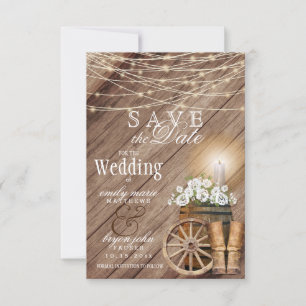 Reserve A Data Barrica de Madeira Rústica e Luzes de Corda