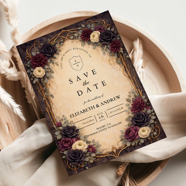 Reserve A Data Barroco Gótico Floral Casamento (Criador carregado)