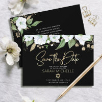 Bat Mitzvah Black Dourado Script Watercolor Floral