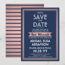 Reserve A Data Bat Mitzvah Marinho Moderno Cor Azul Rosa Dourada 