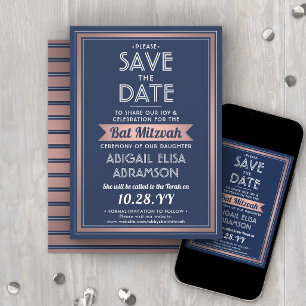 Reserve A Data Bat Mitzvah Moderno Azul Marinho Rosa Dourado Tend