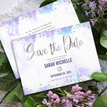 Bat Mitzvah Moderno Letra Prata Aquarela Roxa