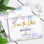 Reserve A Data Bat Mitzvah Purple Watercolor Script Girly<br><div class="desc">Certifique-se de que todos os seus amigos e parentes serão capazes de celebrar o marco da sua filha Bat Mitzvah! Envie esta incrível, moderna, brilhante folha de ouro, pontos brilhantes e script de tipografia contra um fundo de aquarela púrpura, personalizado cartão de anúncio "Salvar a Data". Sua mensagem personalizada e...</div>