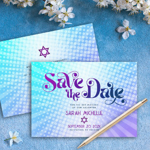 Reserve A Data Bat Mitzvah Retro Azul Roxo Ombre Gradiente Boho