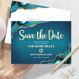 Reserve A Data Bat Mitzvah Turquesa Ágata Ombre Dourado Script Ch