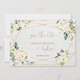 Reserve A Data Batismo Dourado Floral Azul-Aquarela Encantadora
