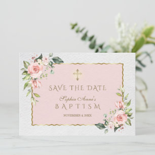Reserve A Data Batismo Elegante Rosa Blush Flores Cruzando Rapari