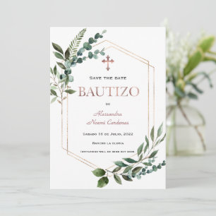 Reserve A Data Bautizo Greenery Rosa Dourado