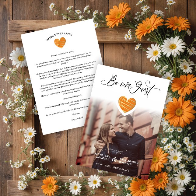 Reserve A Data Be our Guest Quote Orange Heart Photo Wedding (Be our Guest Quote Orange Heart Photo Wedding Save the Date with Envelope.)