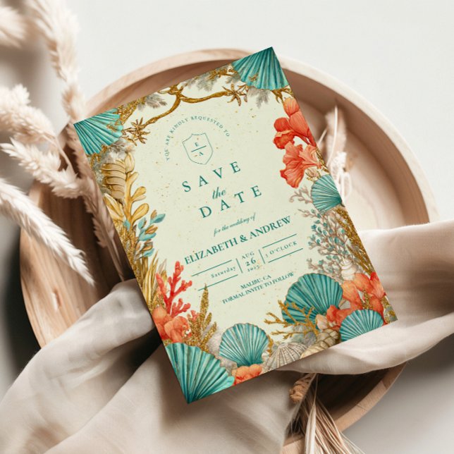 Reserve A Data Beach Seashell Botanical Wedding (Criador carregado)