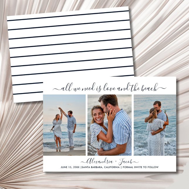 Reserve A Data Beach Wedding 3 Photo Save the Date (Beach Wedding 3 Photo Save the Date)