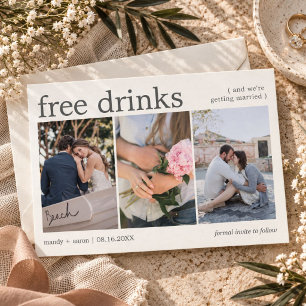 Reserve A Data Bebidas Grátis Elegantes Três Fotos Casamento