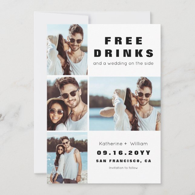 Reserve A Data Bebidas Grátis Engraçado 4 Foto Casamento (Frente)