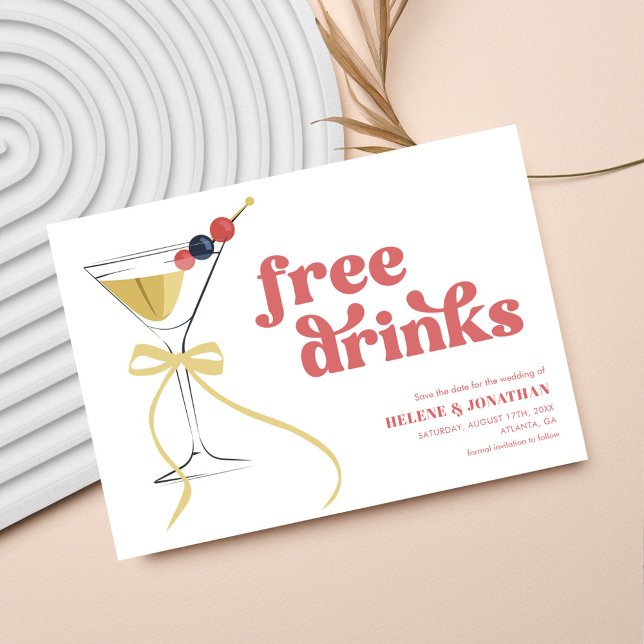Reserve A Data Bebidas Grátis Taça de Martini Moderno Casamento E (Free Drinks Martini Bow Modern Elegant Wedding Save The Date)
