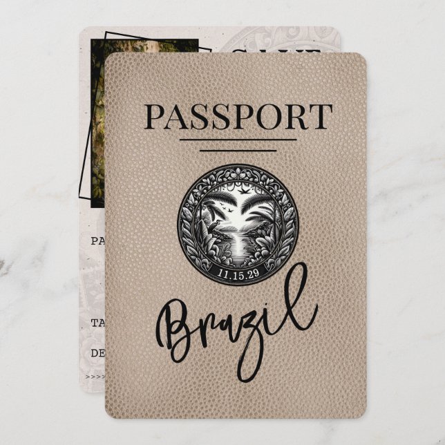 Reserve A Data Beige Brasil Passaporte Salvar Data (Frente/Verso)