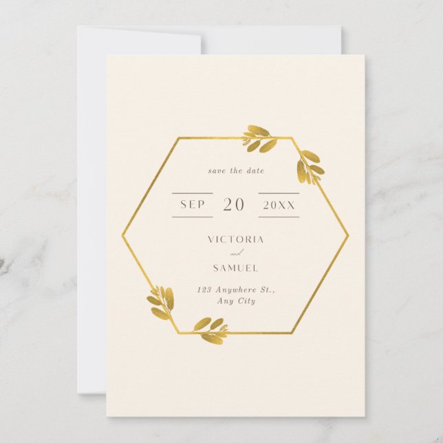 Reserve A Data Beige Dourado Moderno Elegante Botânico Salve A Da (Frente)