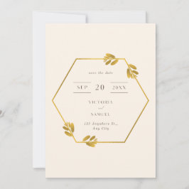 Reserve A Data Beige Dourado Moderno Elegante Botânico Salve A Da