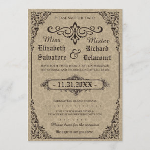 Reserve A Data Beige Gothic Victorian Damask Save the Dates