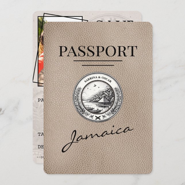 Reserve A Data Beige Jamaica Passport Salvar a Data (Frente/Verso)