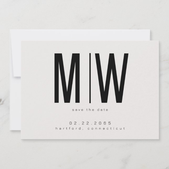 Reserve A Data Beige Lg. Monograma Wedding Date (Salvar data) (Frente)