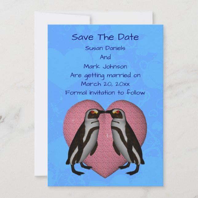 Reserve A Data Beijando Casamento Justo de Pinguins (Frente)