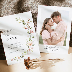 Reserve A Data Beijo de Pêssego Floral Foto Costas Casamento