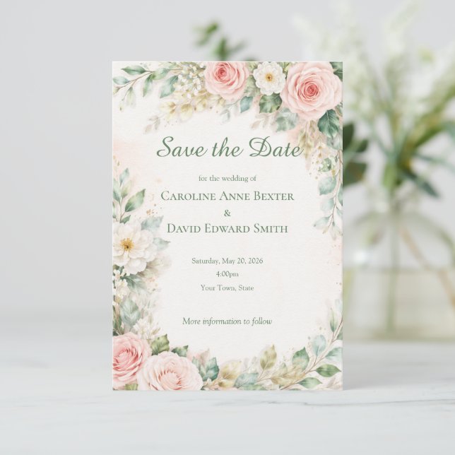 Reserve A Data Belas Rosas Pintadas à Aquarela Salve a Data (Em pé/Frente)