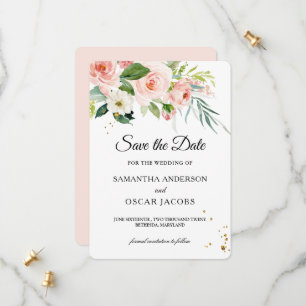 Reserve A Data Beleza Moderna em Aquarela Rosa Flores & Folhas