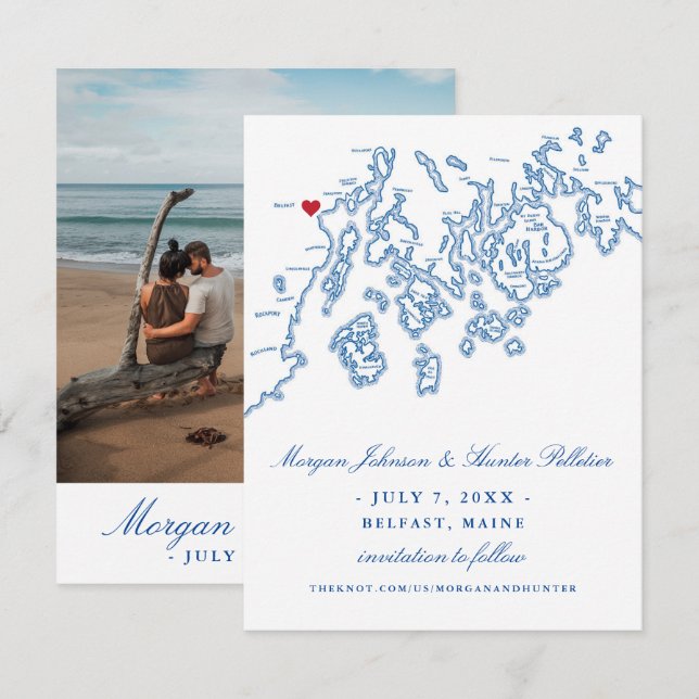 Reserve A Data Belfast Maine Photo Save Date - Penobscot Bay (Frente/Verso)