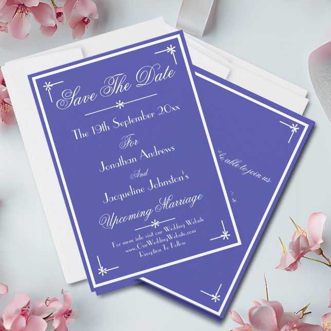 Reserve A Data Belo Casamento Chic Clássico de Boho Azul de Luxo (Beautiful Blue with White Script - Boho Luxury Classic Chic Wedding Save The Date Cards.)