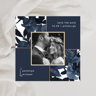 Reserve A Data Belo Casamento De Foto Floral Azul Salva A Data