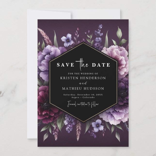 Reserve A Data Belo Casamento Floral Purple Florals (Frente)