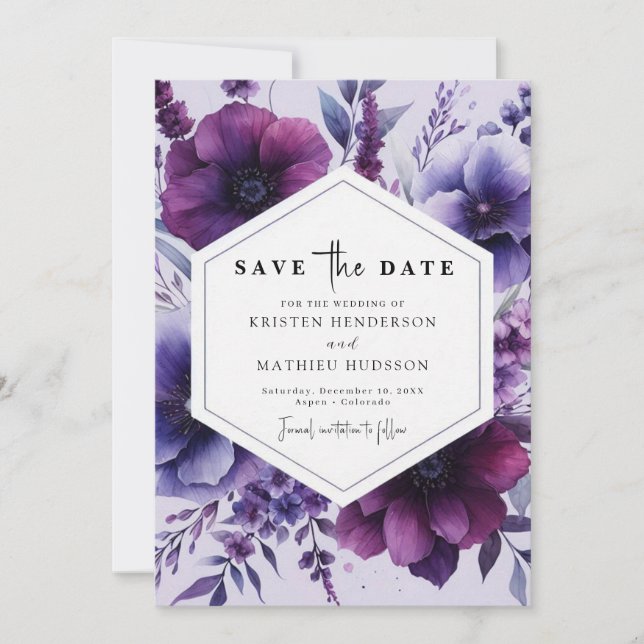 Reserve A Data Belo Casamento Floral Romance Purple (Frente)