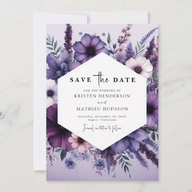 Reserve A Data Belo Casamento Floral Roxo De Sangue (Frente)