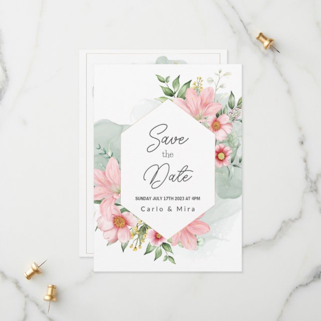 Reserve A Data Belo Floral Aquarela Save The Date (Frente/Verso In Situ)