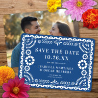 Belo Ornamentado Papel Picado Foto Casamento Azul