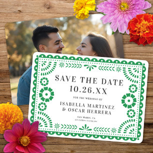 Reserve A Data Belo Ornamentado Papel Picado Foto Casamento Verde