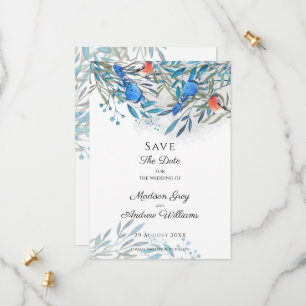 Reserve A Data Belos Pássaros e Folhagens em Aquarela