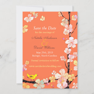 Reserve A Data Berry Blossom Bird Orange Casamento Salve a Data