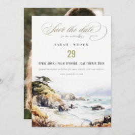Reserve A Data Big Sur, California Watercolor Landscape Wedding