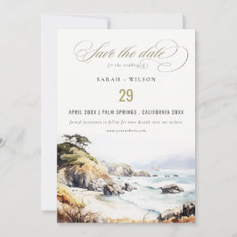 Reserve A Data Big Sur, California Watercolor Landscape Wedding
